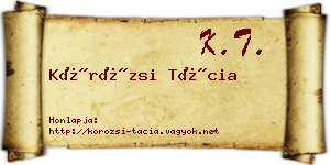 Körözsi Tácia névjegykártya